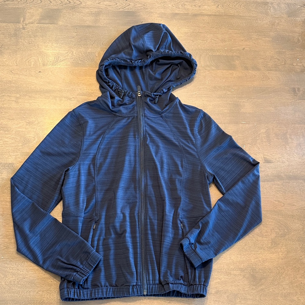 Athleta Pacifica Illume Track zip Jacket blue lightweight hooded womens size XS